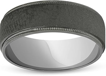 Clasp-Free 10K Black Gold Men's Wedding Band, Funny Wedding Rings with White Gold Material, No Gem Type, for Him, Brushed Design