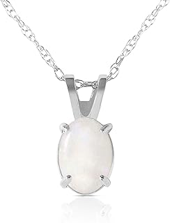 Spring Ring Clasp Opal Pendant Necklace in 14k White Gold, Rope Chain, Natural Oval-Shaped Opal, for Women, Made in USA