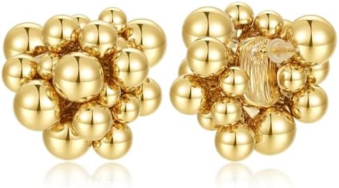 KissYan Gold Beaded Hoop Earrings, 14K Gold Plated Round Ball Drop Earrings Lightweight Chunky Statement Beads Huggie Earrings Dainty Jewelry Gifts for Women Girls