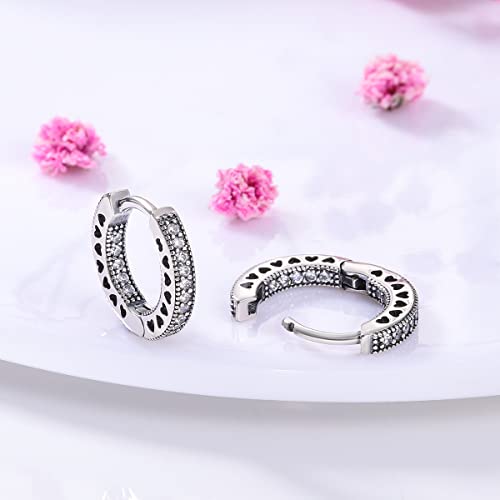 925 Sterling Silver Hoops Asymmetrical Heart Earrings Silver Hoop Earrings for Women Gold Hoop Cubic Zirconia Earrings Hypoallergenic Earrings