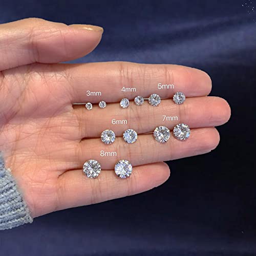 3 Pairs 925 Sterling Silver Cubic Zirconia Stud Earrings Set 3-8mm for Men Women