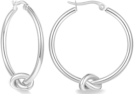 Stunning 14K Gold Plated Silver Knot Hoop Earrings - Hypoallergenic Elegance for Women, Perfect for Sensitive Ears - Silver Gem Type, Versatile Styling for Every Occasion