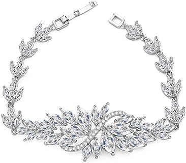 18K White Gold Moissanite Tennis Bracelet with Lobster Claw Clasp for Women, Dainty Marquise Gem Cluster Design