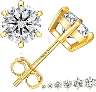 KRKC&CO Moissanite Studs Earrings Lab Created Diamond 14K White Gold Plated 925 Sterling Silver Earring Jewelry Gifts for Women Men 0.6ct-3ct D Color VVS1 Brilliant Round Cut Diamond Jewelry
