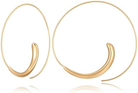 Gold Hoop Earrings 14k Gold Plated Hoop Earrings for Women Big Gold Silver Hoop Simple Spiral Brushed Ball Dangle Drop Earrings for Women Girls Gift