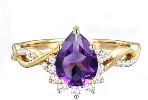 10K 14K 18K Gold 1 Carat Pear Gemstone Vintage Vine Engagement Ring with Real Diamond for Women Birthstone Wedding Promise Rings for Her Wife Size 4~12 (I2-I3 Clarity)