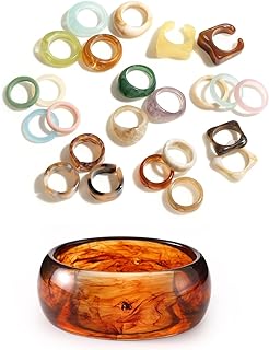 Viva Joya 24-Piece Colorful Resin Rings Set - Trendy Stackable Jewelry for Women and Teens Round Resin Acrylic Bangle Bracelet for Women Teen, Statement Chunky Wide Plastic Bangle Bracele