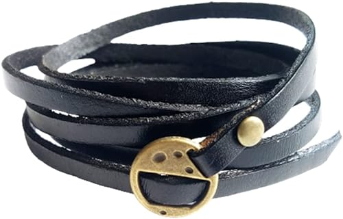 Handmade Multi-Layered Brown/Black Leather Bangle Bracelet with Fold Over Clasp for Men and Women - Classic Layered Design