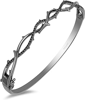 Jewelili Enchanted Disney Fine Jewelry Black Rhodium over Sterling Silver with 1/3 CTTW Diamond Maleficent Bangle