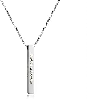 Cubic Zirconia Men's Custom Name Necklace - Personalized 3D Bar Pendant in Sterling Silver/White Gold Cable Chain - Unique Charm Gift for Him & Her