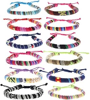 12 Woven Hippie Bracelets for Teen Girls, Adjustable VSCO Girl Braided String Friendship Bracelet for Women, Boho Braid Rope Surfer Jewelry for Men, Aesthetic Bracelets Stocking Stuffers for Teens