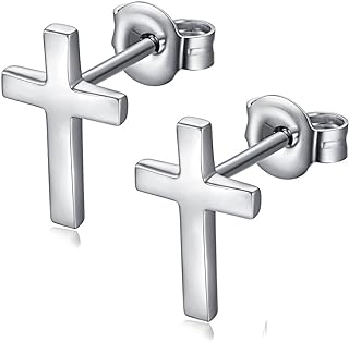 Elegant 18K White Gold Plated Cubic Zirconia Cross Stud Earrings for Women & Men, 925 Sterling Silver, Simple Design with Push Back Finding