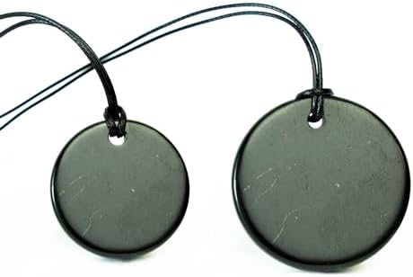 Shungite Pendant Set for Men | Male Round Shungite Stone Amulet | Minimalist Simple Talisman Pendant Made of Authentic Shungite | Chakra Healing Crystal Grounding Necklace S573