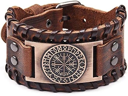 Celtic Cuff Bracelet with Buckle Clasp and Rope Chain, Ideal for Viking Parties, LARP Events - TURTLEDOVE Viking Norse Vegvisir Runic Compass Bracelet