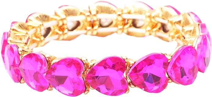 Crystal Heart Charm Pink Bangle Bracelet with Heavy-duty Stretch Cable for Women - Love-inspired Design