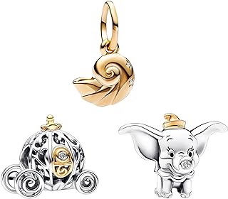 Round Clasp Minnie Mouse Charm Bracelet with Cubic Zirconia Gems for Women and Girls - Carriage, Elephant, Monster Designs on Sterling Silver Chain