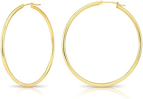 14k Gold Classic Hoop Earrings, 2'' Diameter
