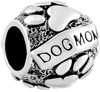 Copper Dog Mum Charm Bead with Paw Print Design for Bracelets, Suitable for Women, Daughters, Sisters - Animal Love, Pet Cat & Puppy Inspired, No Gemstone, Made in China