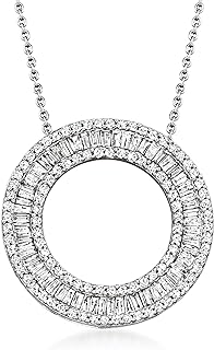 Spring Ring Clasp Diamond Studded Circle Pendant Necklace for Women with Sterling Silver 18-inch Chain - Ross-Simons 1.00 ct. t.w. - Timeless Elegance