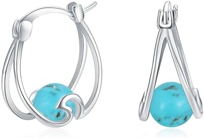 Turquoise/Moss Agate/Blue Opal Hoop Earrings Sterling Silver Small Huggie Earrings Double Hoop Earrings Jewelry Mother'S Day Gifts for Women Girls