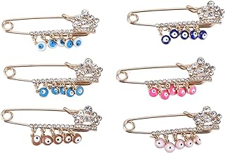 6-Piece Evil Eye Brooch Pin Collection with Iron-Alloy-Resin Material and Unique Design for Men and Women