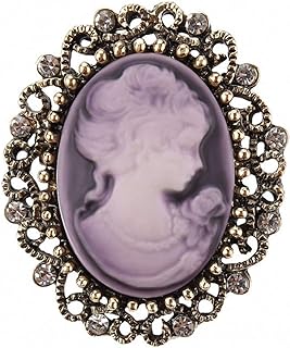 Jana Winkle Vintage Queen Cameo Crystal Brooch Pins Women in Antique Gold Color