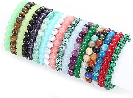 WAINIS 18PCS 8mm Semi-precious Beaded Bracelets for Women Multicolor Elastic Healing Stretch Crystal Glass Bracelet