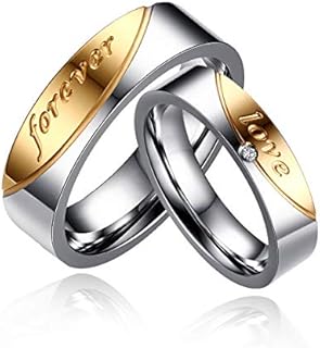 Uloveido Tantalum Gold Couple Wedding Rings with Cubic Zirconia in Love Forever Design - 6mm Men's and 5mm Women's Bands Set