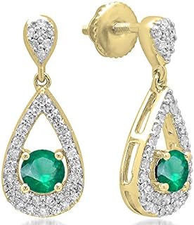 Screw Back Emerald & Diamond Drop Earrings in 10K Yellow Gold for Ladies - Dazzlingrock Collection