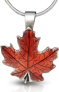 DANFORTH – 1” Maple Leaf Fall/Autumn Necklace, Pewter Pendant, Handcrafted, 18” Sterling Snake Chain, Made In USA