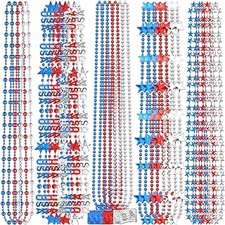 60 Pcs Memorial Day Beads Necklaces 4th of July Flag Star Patriotic Beaded Necklace Independence Day Red White Blue Beaded Necklace Jewelry Accessories for Party Decoration