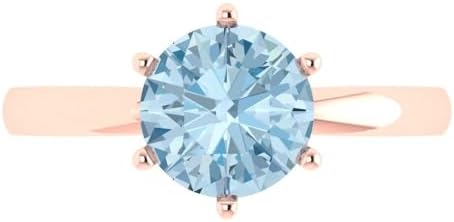 2Ct Round Cut - Natural Aquamarine - 14k White Gold - Solitaire Wedding Engagement Bridal Promise Ring