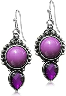 ANDPAI Handmade Bohemian Silver Alloy Purple Teardrop Earrings with French Wire Backs for Women