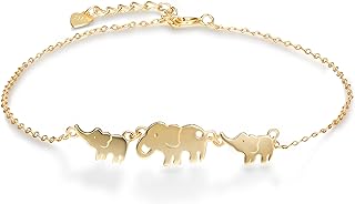 DS S925 Sterling Silver Anklet for Women 14K Gold Plated Beach Dainty Cute Tiny Adjustable Elephant Anklets for Girls Extremely Simple Style Jewelry Gifts for Mom Wife girlfriend
