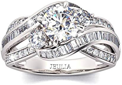 Jeulia Engagement Rings for Women Sterling Silver Three Stone Round Cut Intertwined Ring Cubic Zirconia Diamond Crossover Statement Ring Set Wedding Anniversary Promise Bridal Set with Gift Box