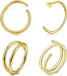 QWALIT Nose Rings Hoops Half Hoop Nose Ring Double Nose Hoops Cartilage Hoop Earring Cartilage Earring Hoop Helix Hoop Earring Small Hoop Earrings for Cartilage Tragus Hoops 22g 20g 18g