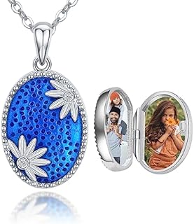 Midir&Etain Oval Daisy Locket Necklace That Holds 2 Pictures for Women Girls 18K Gold Over Silver Locket Necklace to Keep Someone Near to You