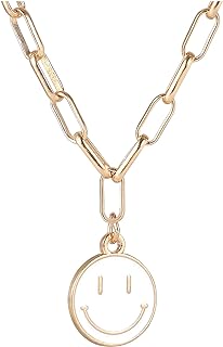 Smiley Face Pendant Necklaces Preppy Stuff Trendy Chokers Necklace Preppy Aesthetic Y2K Cute Colorful Happy Face Gifts Hypoallergenic Jewelry for Women Teen Girls