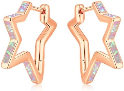 CiNily Opal Star Earrings for Women Teen Girls Small Hoop Earrings 14k White/Rose/Yellow Gold Plated Cute Star Huggie Earrings Hypoallergenic Tragus Hoops Christmas Birthday Jewelry Gifts
