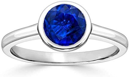 1.00 Carat Round-Cut Blue Sapphire Bezel Solitaire Ring in 925 Sterling Silver - Size 5, Perfect for Women - Classic Design