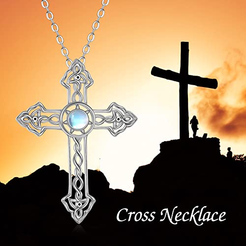 ONEFINITY Sterling Silver Moonstone Necklace with Celtic Knot Cross Pendant, Lobster Claw Clasp, and Cable Chain - Ideal Jewelry Gift for Women and Girls