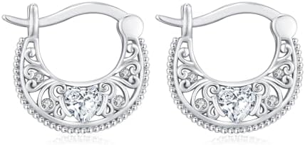 925 Sterling Silver Filigree Hoop Earrings with Crystal Accents, Vintage Italian Design Jewelry for Women and Girls, Perfect Birthday or Valentine's Day Gift