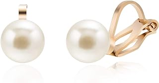 ADAIER Clip On Stud Earrings with 8mm Simulated Freshwater Shell Pearl,Non-Pierced Ears Jewelry for Women Girls(SE-08)