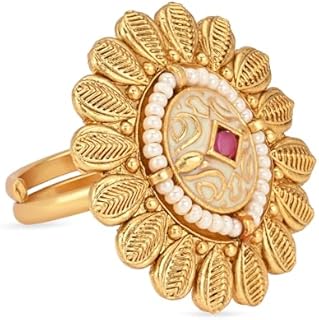 Exquisite Antique Gold Plated Adjustable Indian Wedding Ring - Traditional Floral Design for Women and Girls by I Jewels