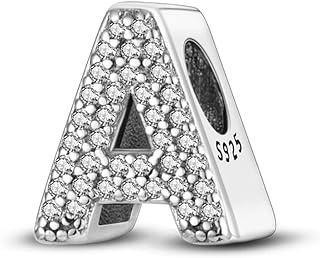 Pandach 925 sterling Silver Letters Charms A-Z Alphabet Beads with Cubic Zircons Charm Beads Pendants fit for European Bracelets Necklace Women Girls Jewelry Gift Options