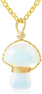 Lobster Clasp Mushroom Crystal Necklace with Cable Chain | Brass & Gemstone | A Gift for Women & Teen Girls | Cute, Preppy Design