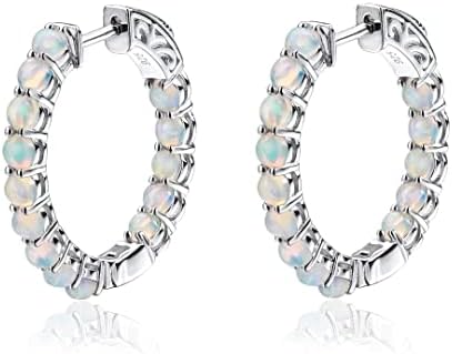supermodel Hoop Earrings for Women Girls 925 Sterling Silver Halo Round Earrings Natural Birthstone Opal Earrings Jewelry 18K White Gold Plated