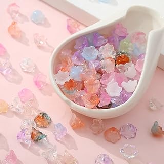 LadayPoa 100pcs Glass Bellflower Beads Charm Bracelet in Spectacular Gradient Colors, Ideal for DIY Necklace and Bracelet Creations, Stunning Flower-shaped Glass Beads for Jewellery Making