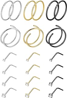 21-Piece Cubic Zirconia Stainless Steel Nose Ring Set for Men and Women - Versatile Piercing Jewelry in Modern Designs