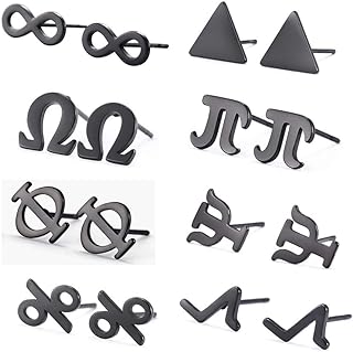 Amaxer Stainless Steel Math Symbol Stud Earrings with French Clip - 8 Pair Set for Women and Girls